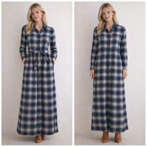 Polo Ralph Lauren Shirt dress women 6 maxi blue/black cotton western plaid money